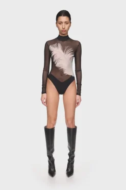 PRINTED MESH LONG SLEEVE BODYSUIT