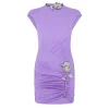 PURPLE RUCHED ROSE MINI DRESS