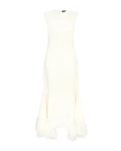 RAFFIA FRINGE AND FLOUNCE HEM MIDI DRESS