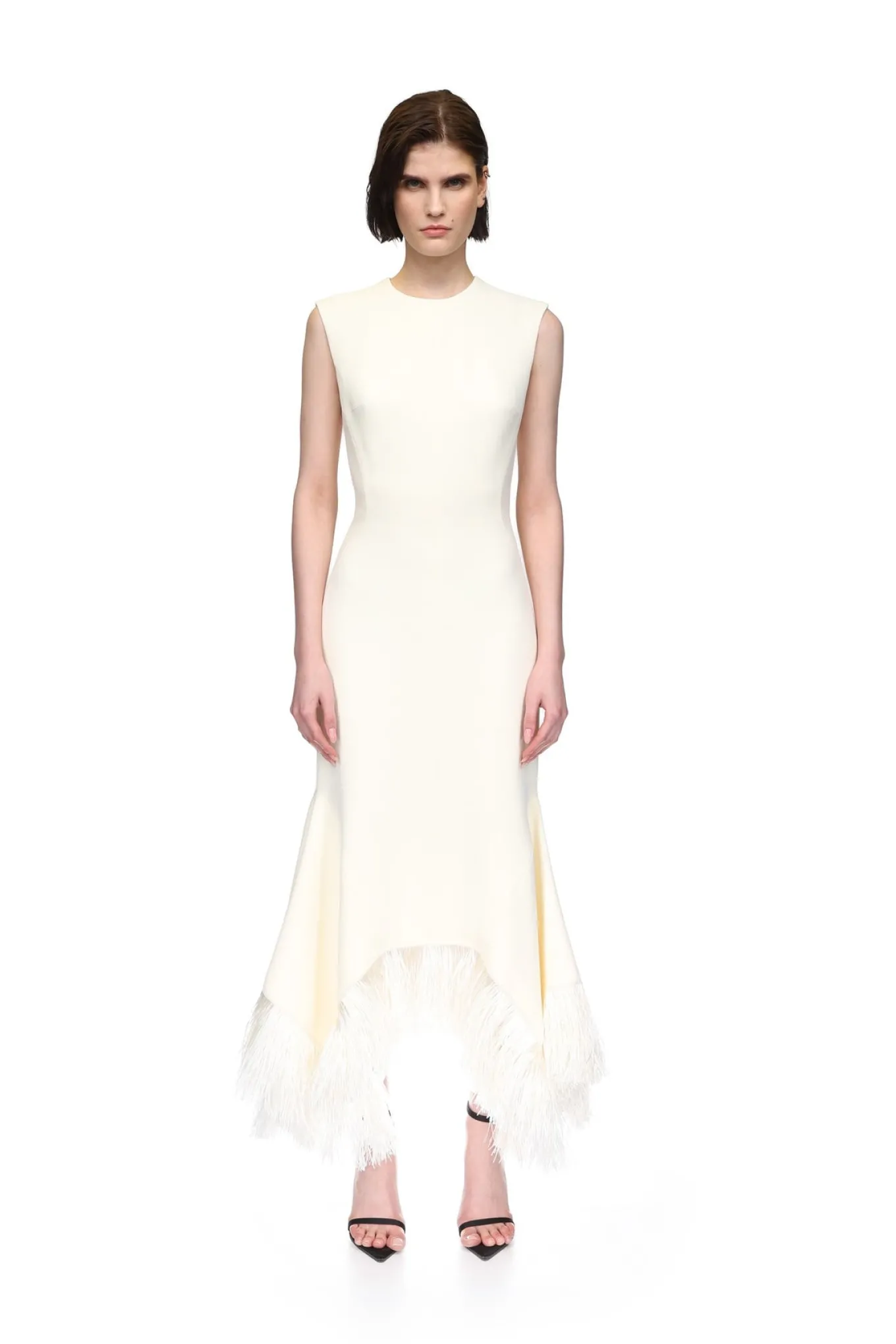 RAFFIA FRINGE AND FLOUNCE HEM MIDI DRESS