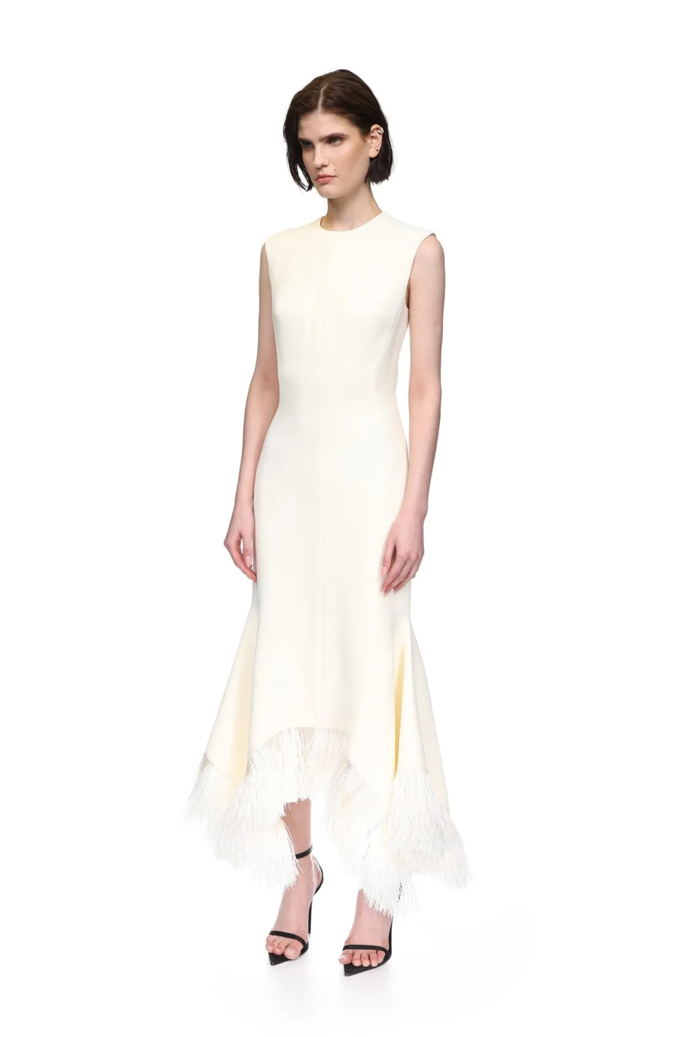 RAFFIA FRINGE AND FLOUNCE HEM MIDI DRESS
