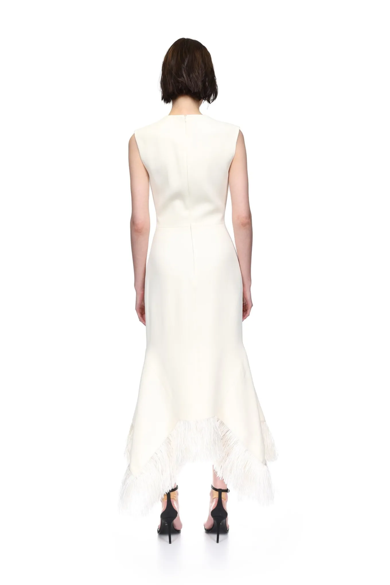 RAFFIA FRINGE AND FLOUNCE HEM MIDI DRESS
