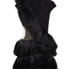 RAFFIA FRINGE AND TULLE CUTOUT MINI DRESS