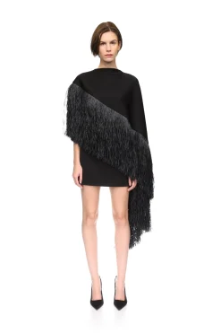 RAFFIA FRINGE CAPE DETAIL MINI DRESS