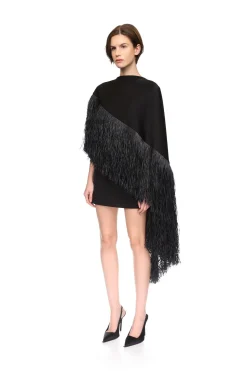 RAFFIA FRINGE CAPE DETAIL MINI DRESS