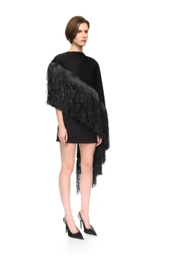 RAFFIA FRINGE CAPE DETAIL MINI DRESS