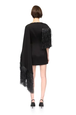 RAFFIA FRINGE CAPE DETAIL MINI DRESS