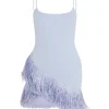RAFFIA FRINGE HEM DETAIL MINI DRESS