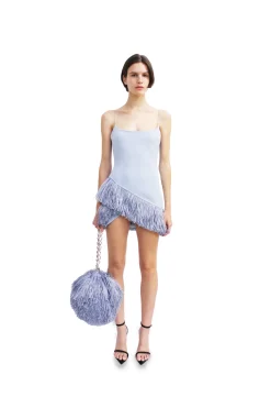RAFFIA FRINGE HEM DETAIL MINI DRESS