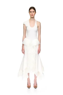 RAFFIA FRINGE TRIM AND BOUCLE MIDI SKIRT