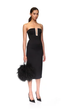 RECTANGLE CRYSTAL EMBROIDERY DETAIL MIDI DRESS