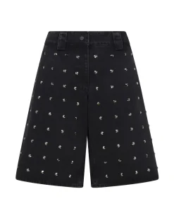 RHINESTONE CRYSTAL EMBROIDERY DENIM SHORTS