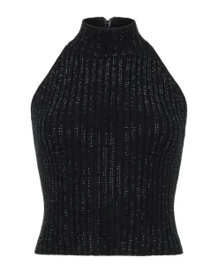 RHINESTONE EMBROIDERED KNITTED TOP