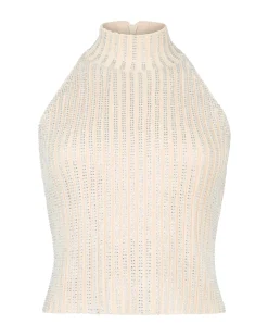 RHINESTONE EMBROIDERED KNITTED TOP