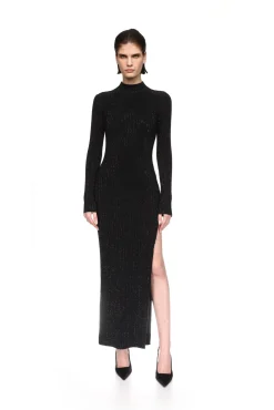 RHINESTONE EMBROIDERED KNITTED MIDI DRESS
