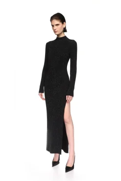 RHINESTONE EMBROIDERED KNITTED MIDI DRESS