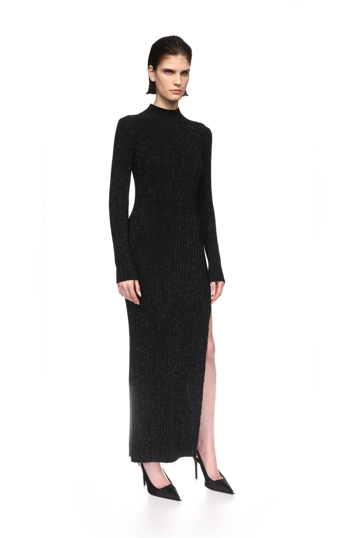 RHINESTONE EMBROIDERED KNITTED MIDI DRESS