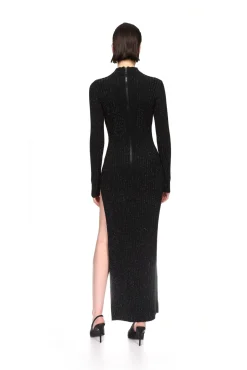 RHINESTONE EMBROIDERED KNITTED MIDI DRESS