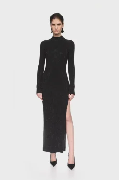RHINESTONE EMBROIDERED KNITTED MIDI DRESS