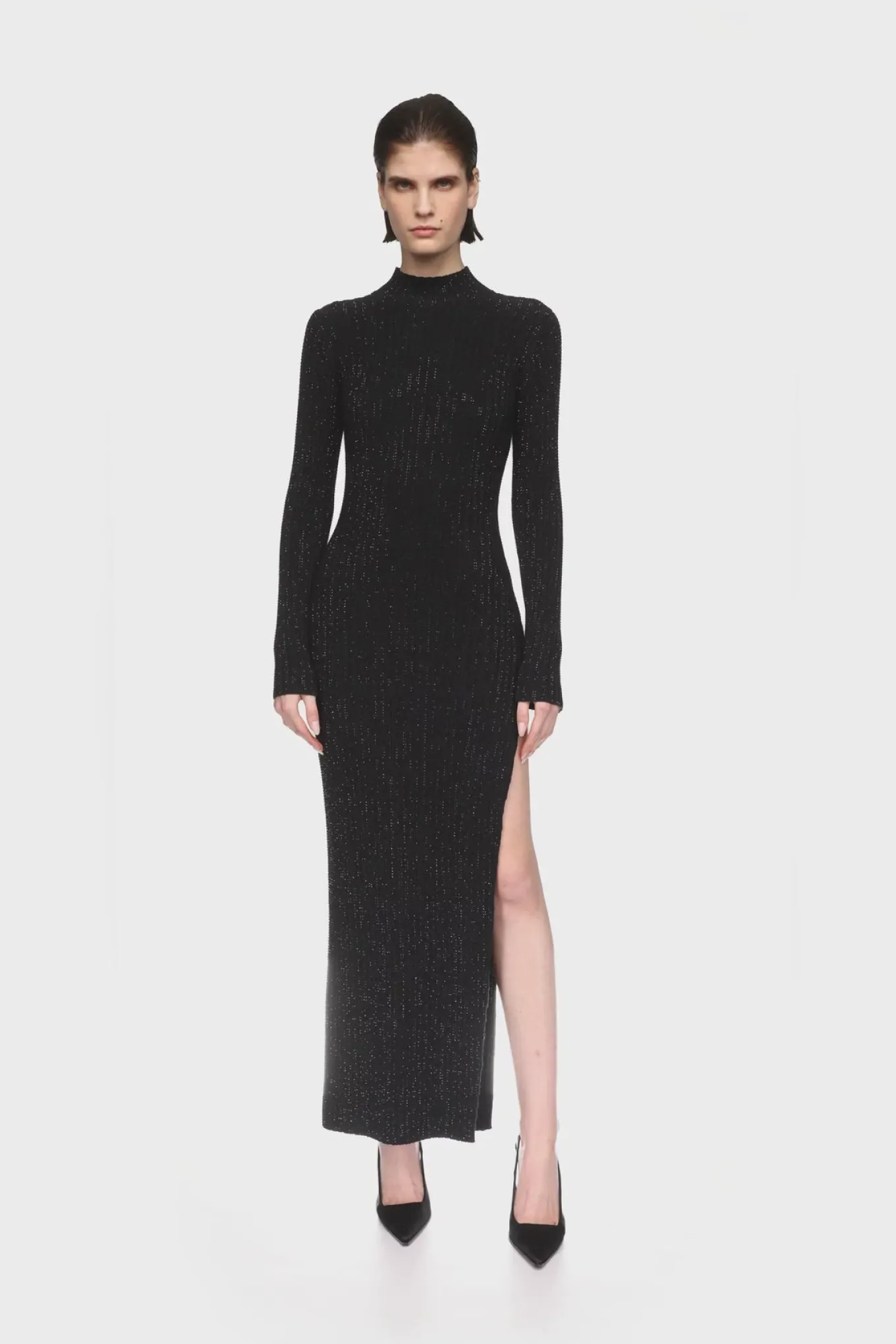 RHINESTONE EMBROIDERED KNITTED MIDI DRESS