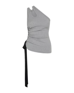 RUCHED SIDE AND SATIN BOW TOP IN GREY