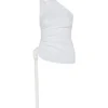 RUCHED SIDE AND SATIN BOW TOP IN WHITE