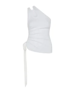 RUCHED SIDE AND SATIN BOW TOP IN WHITE
