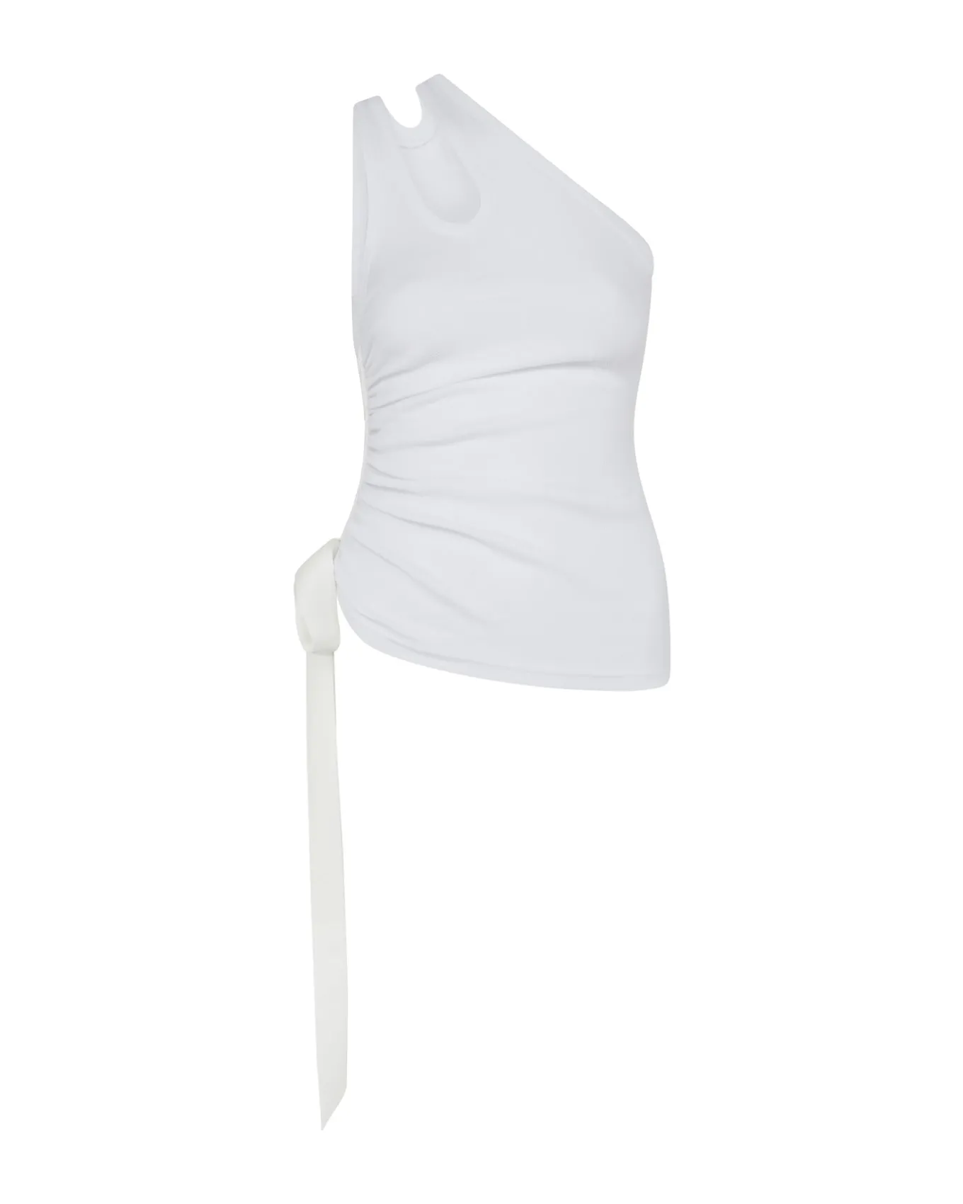 RUCHED SIDE AND SATIN BOW TOP IN WHITE