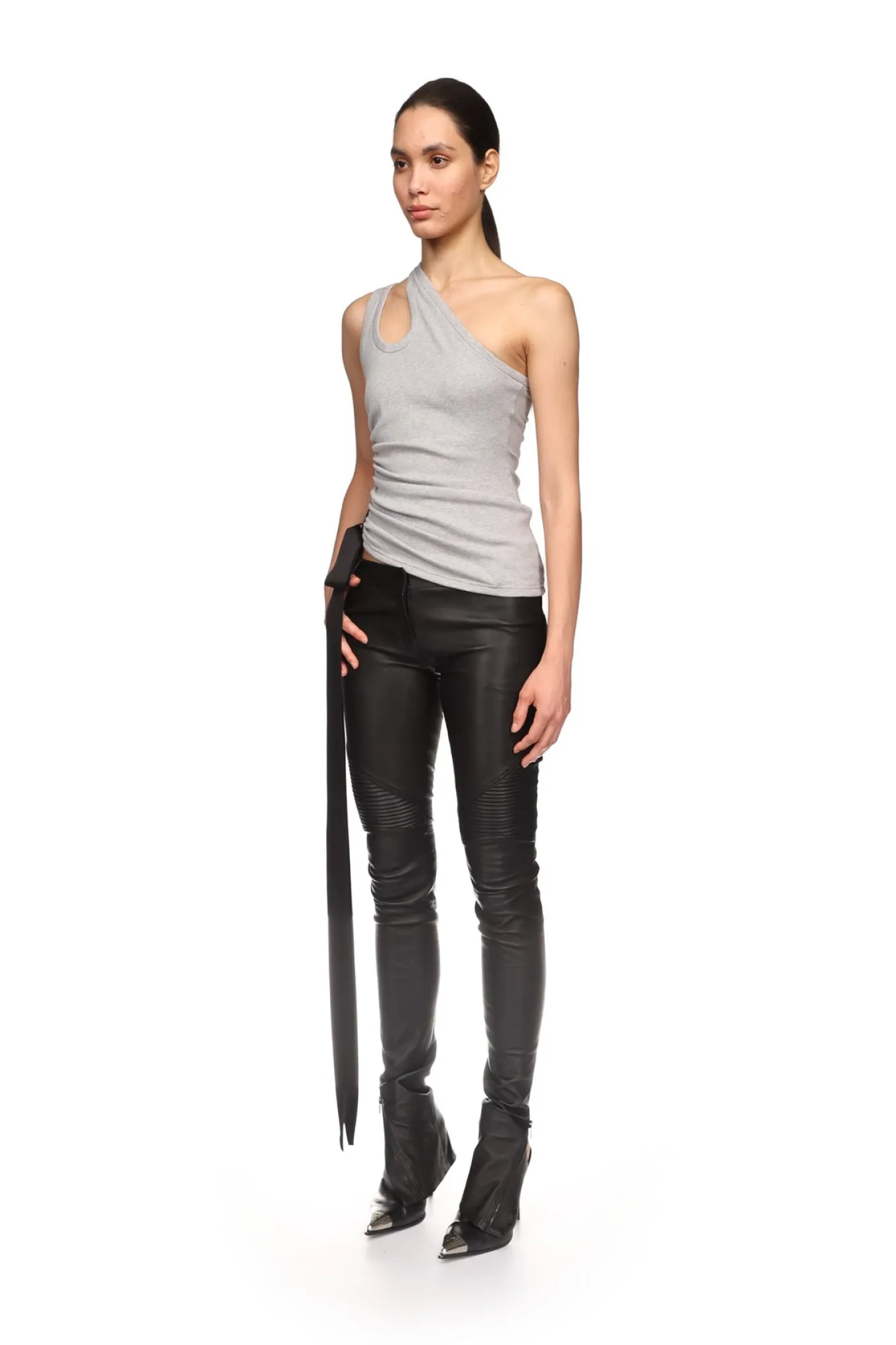 RUCHED SIDE AND SATIN BOW TOP IN GREY