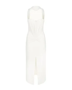 RUCHED TOP AND SCARF DETAIL MIDI DRESS