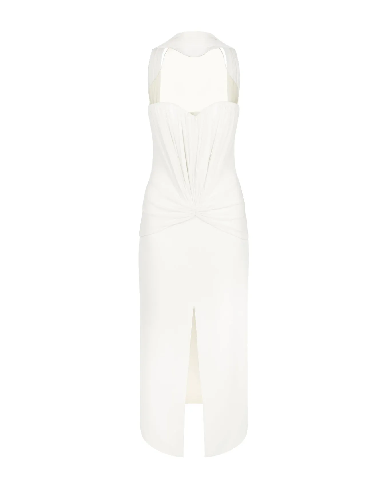 RUCHED TOP AND SCARF DETAIL MIDI DRESS
