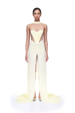 RUCHED TOP AND SCARF DETAIL GOWN