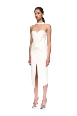 RUCHED TOP AND SCARF DETAIL MIDI DRESS