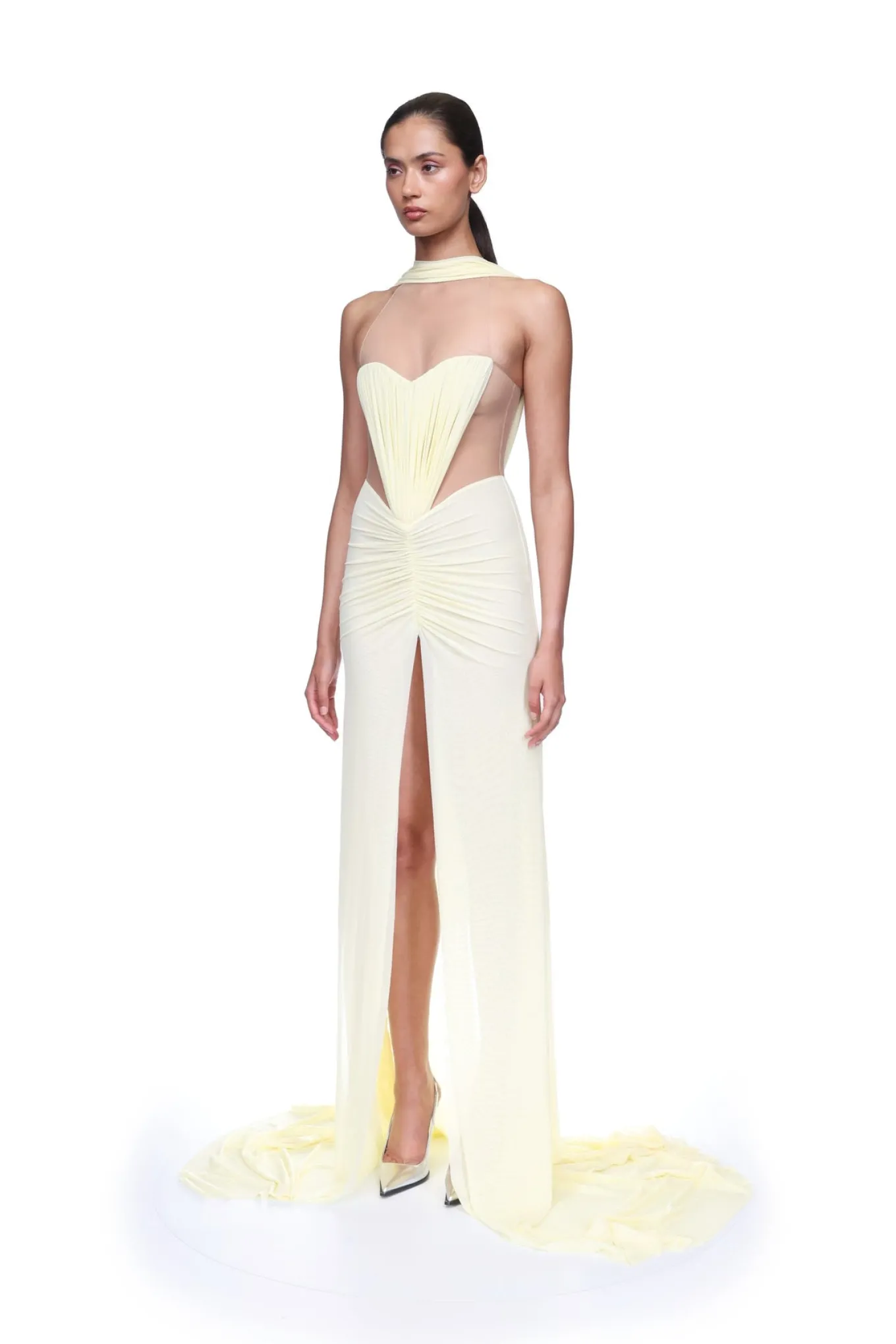 RUCHED TOP AND SCARF DETAIL GOWN