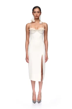 RUFFLE&FEATHER BALCONETTE BRA OPEN LEG MIDI DRESS
