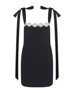 SATIN BOW AND CRYSTAL CHAIN MINI DRESS