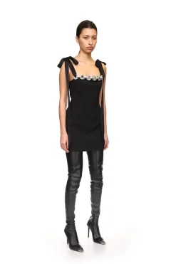 SATIN BOW AND CRYSTAL CHAIN MINI DRESS