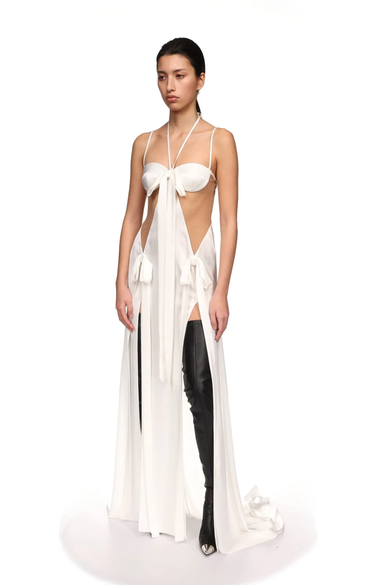 SATIN BOW AND CUTOUT GOWN