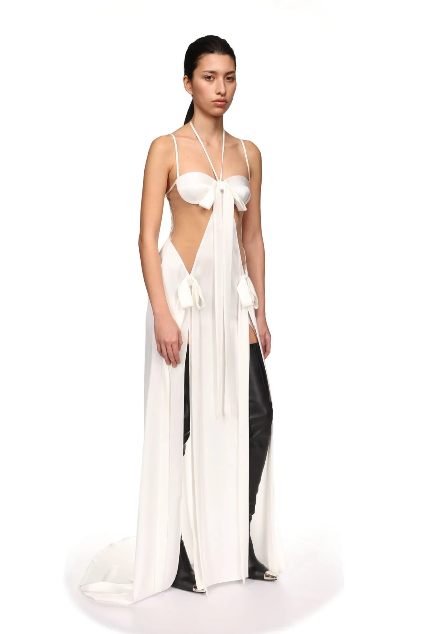 SATIN BOW AND CUTOUT GOWN