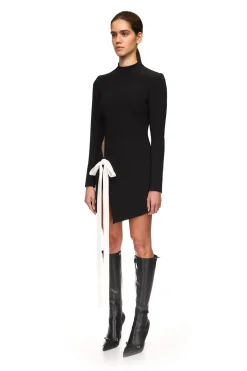 SATIN BOW AND LONG SLEEVE MINI DRESS