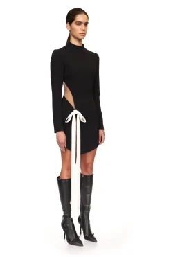 SATIN BOW AND LONG SLEEVE MINI DRESS