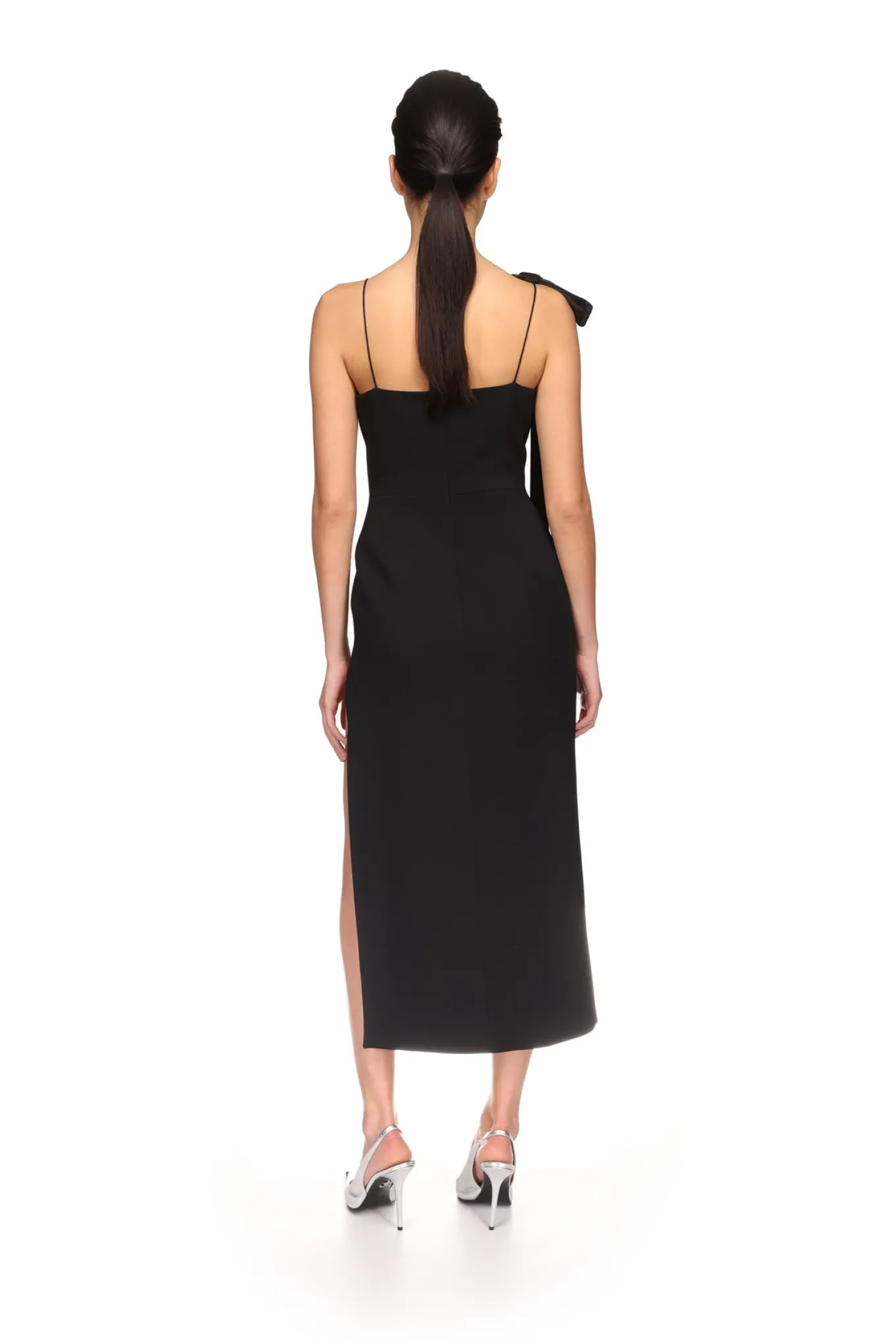 SATIN BOW AND OPEN LEG MIDI DRESS