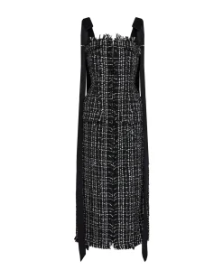 SATIN BOW AND TWEED MIDI DRESS