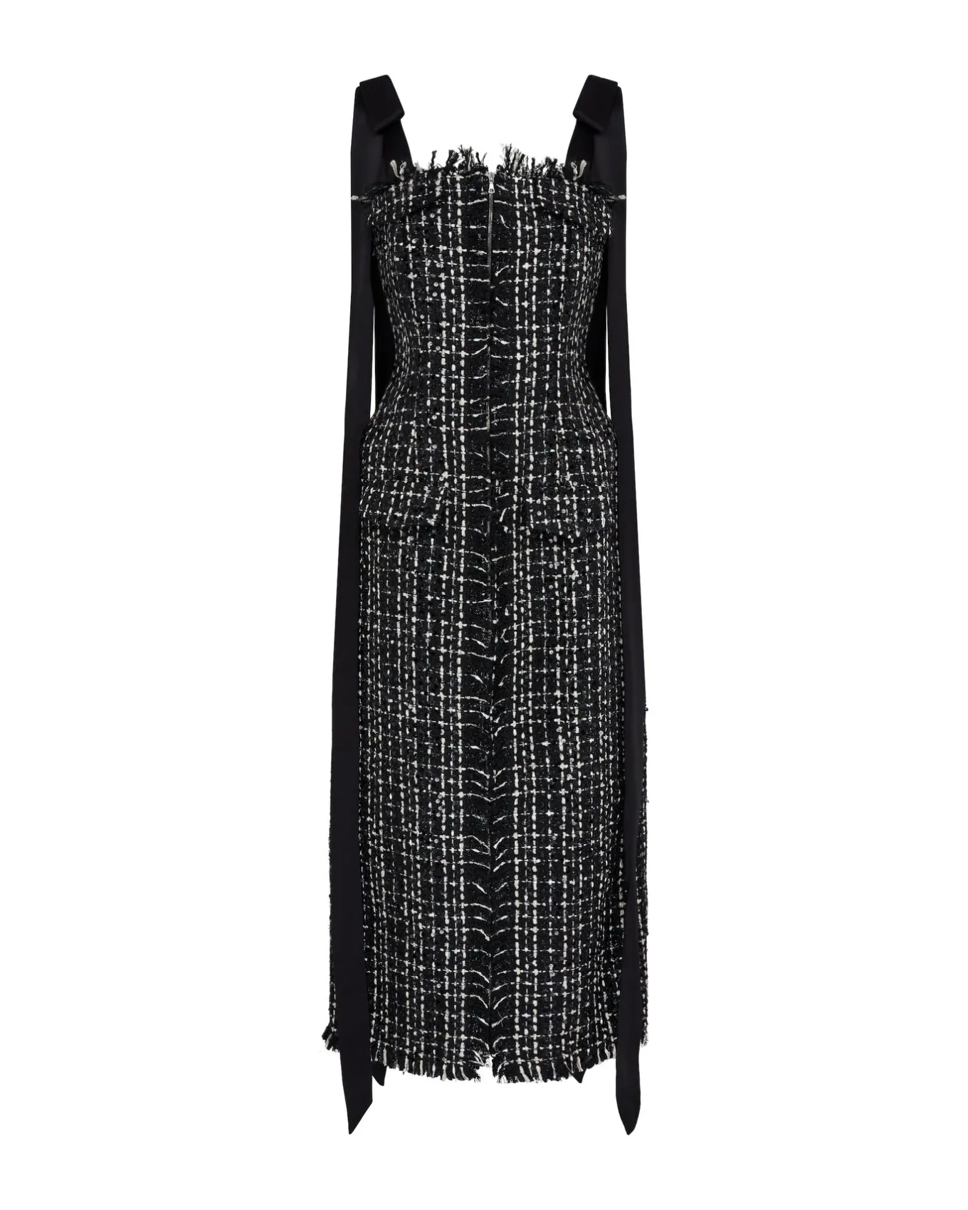 SATIN BOW AND TWEED MIDI DRESS