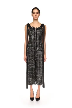 SATIN BOW AND TWEED MIDI DRESS