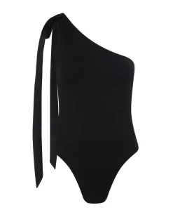 SATIN BOW BODYSUIT IN BLACK
