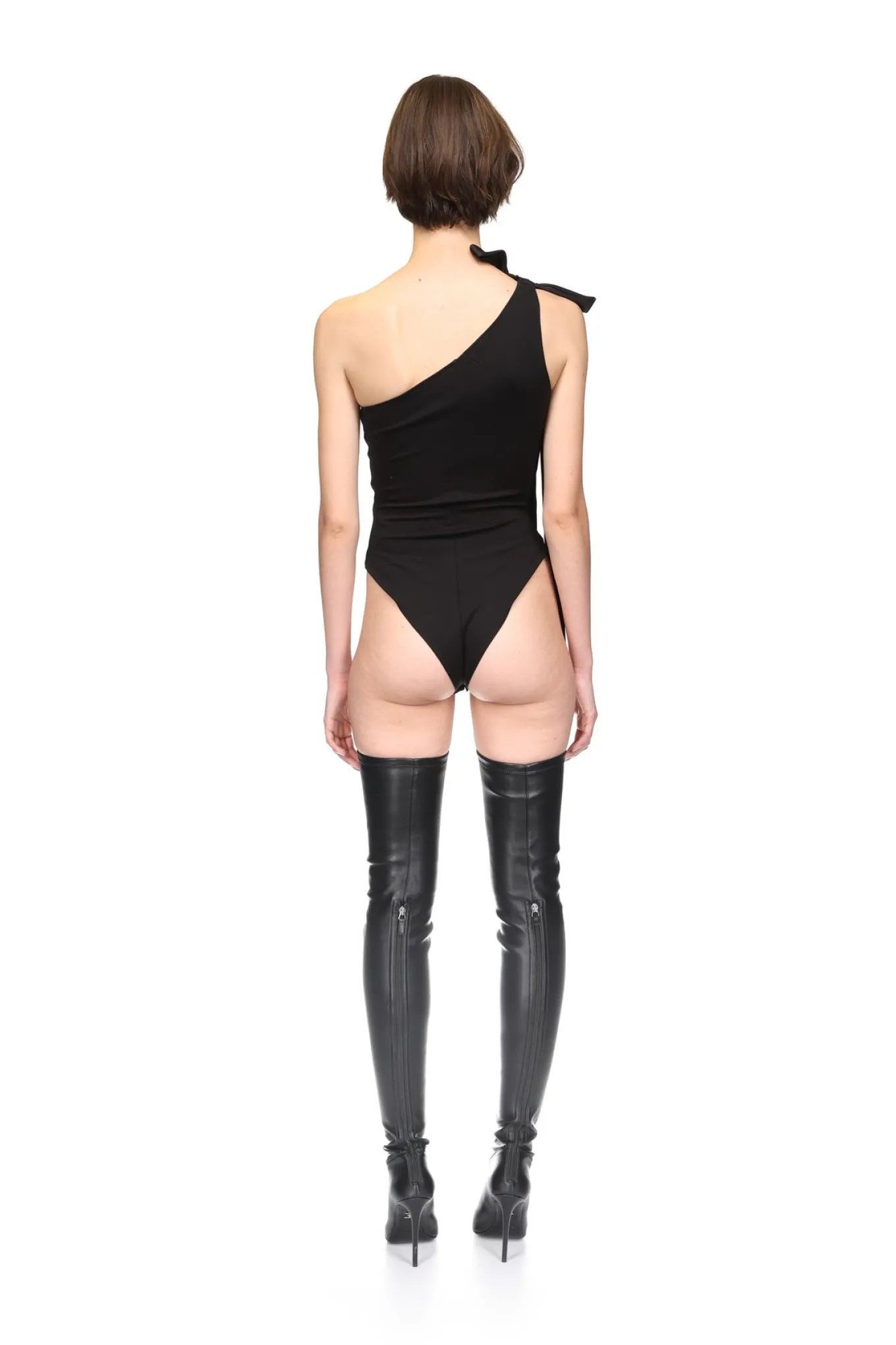 SATIN BOW BODYSUIT IN BLACK