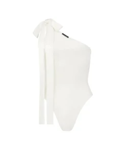 SATIN BOW BODYSUIT IN WHITE