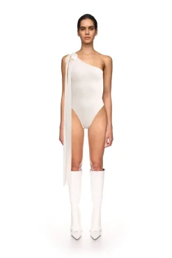 SATIN BOW BODYSUIT IN WHITE