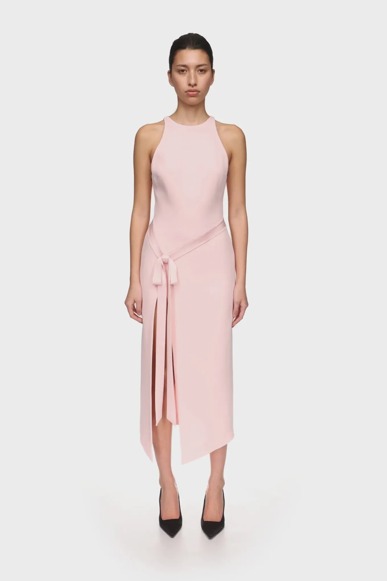 SATIN BOW MIDI DRESS
